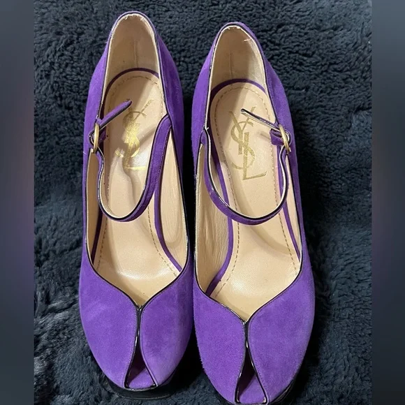 Kid Scamosciato Tribute 105 Platform Mary Jane Peep Toe Pumps 36 Viola - Picture 4 of 11